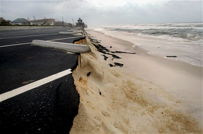 A destroyed road along the Gulf Coas